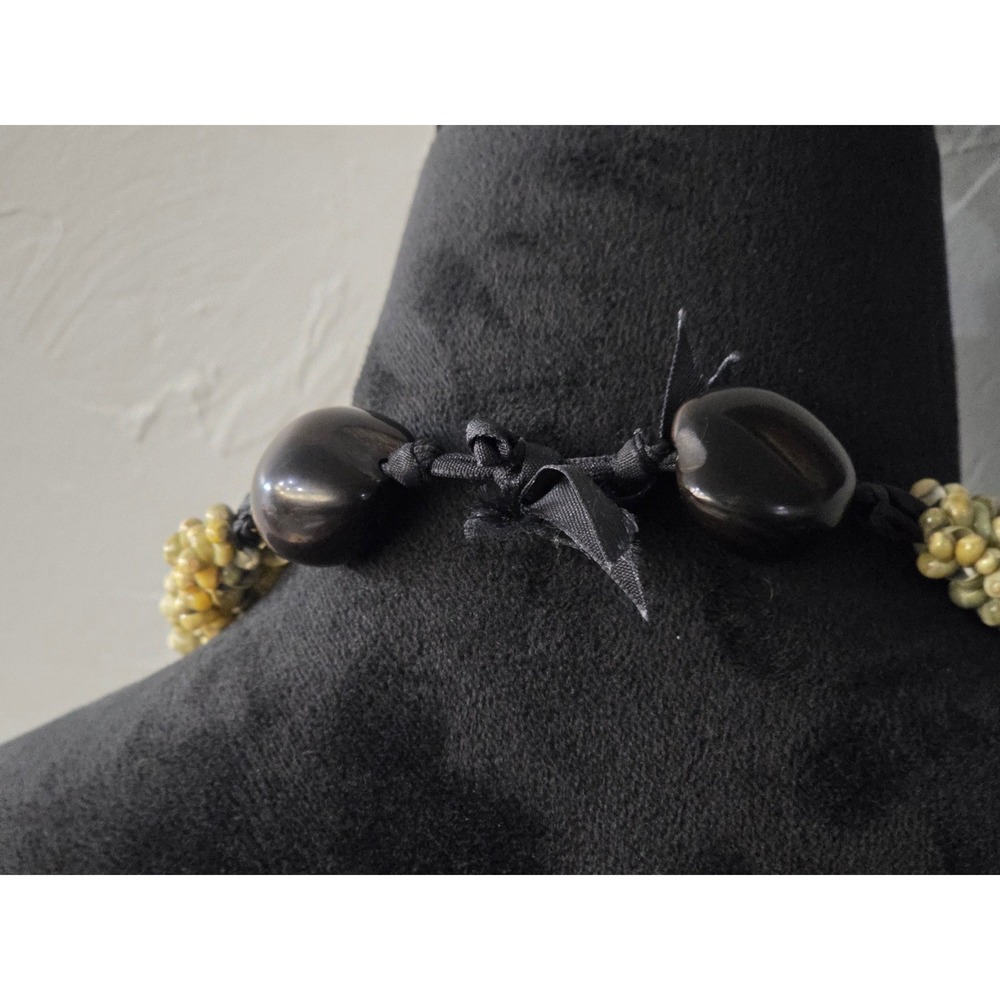 Multi‎ Strand 6 Mini Mongo Shell Necklace Black Seed Bead Accent Olive Green - Picture 4 of 9